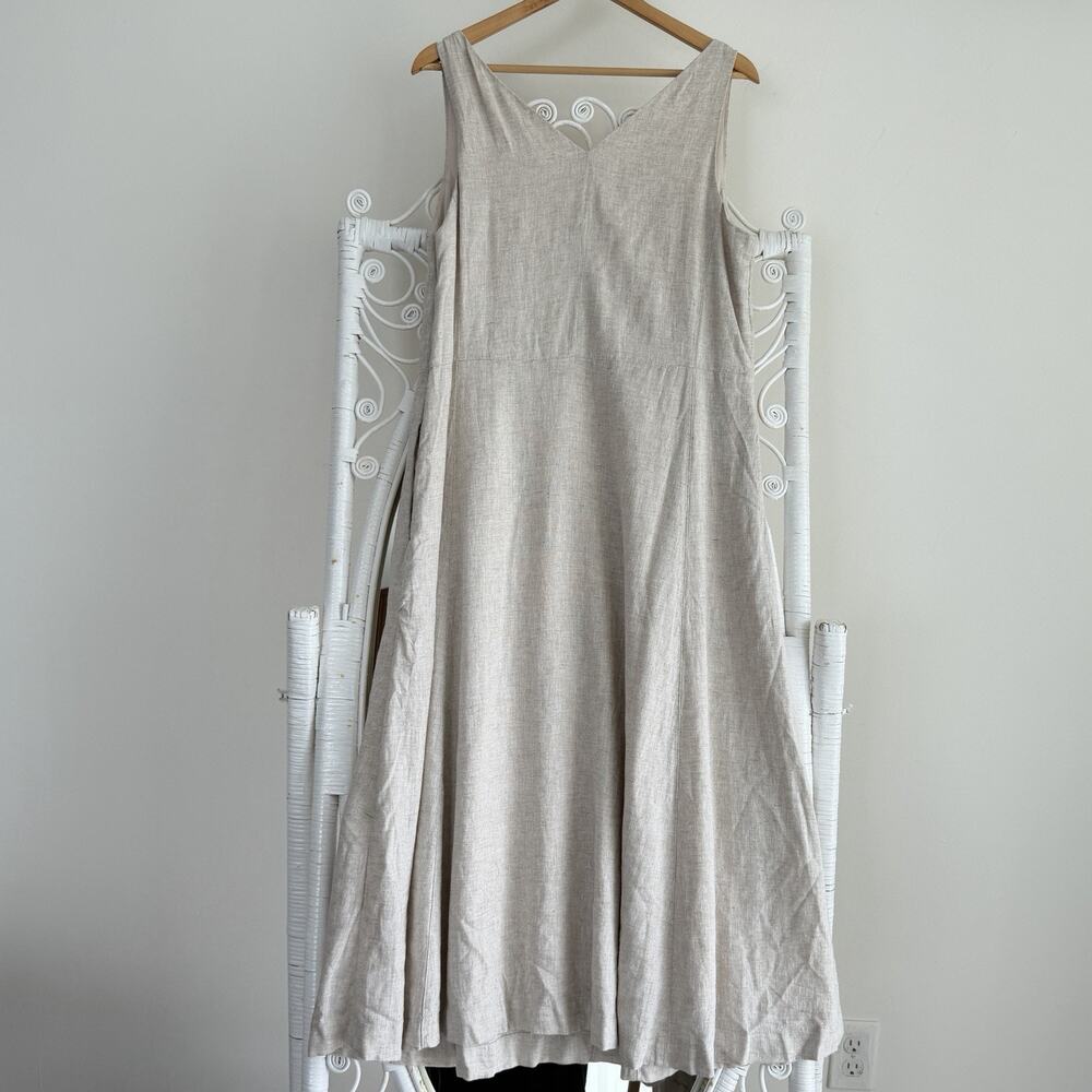 Banana Republic Dress Large Beige Linen Blend Drapey Midi Minimalist Luxury - Picture 6 of 12